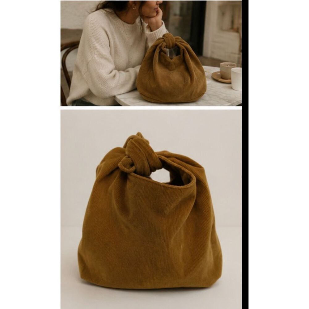 MERIT Beauty Signature Bag Camel Corduroy Knot Bag Slouchy Hobo Tote Minimalist